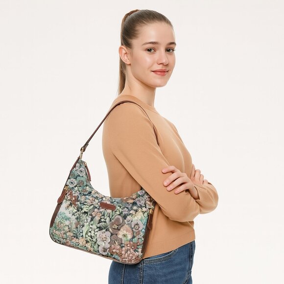 Botanical Pattern Tapestry Fabric Hobo Bag For Women | Shoulder Sling Bag - Picture 2 of 9